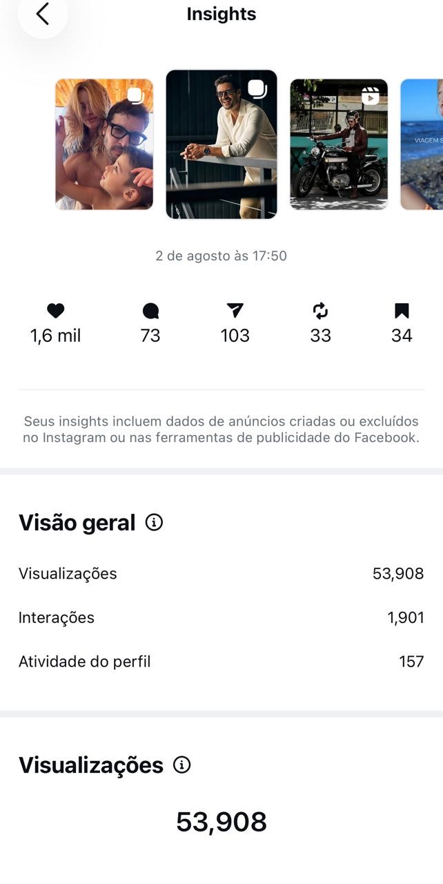Detalhes de desempenho de conteúdo no Instagram